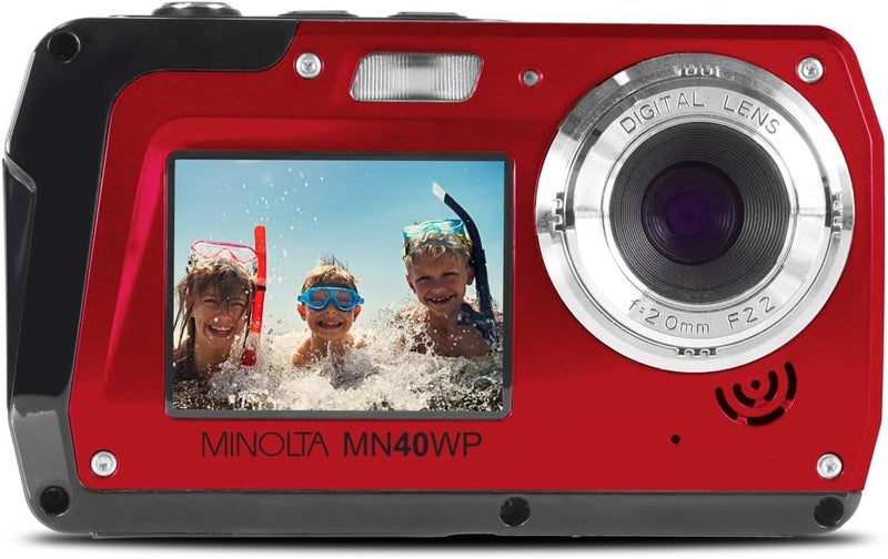 Minolta MN40WP 48MP Waterproof Digital Camera – Dual LCD Screens, 2.7K QHD Video, 16x Digital Zoom, Anti-Shake, Face Detection, 10ft Waterproof (Red) - Image 2